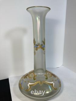 Vase en verre émaillé iridescent vert Cypern de la rare Josephinenhutte, vers 1899
