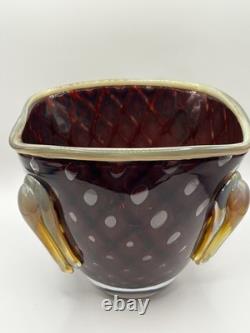 Vase en verre fusion Z de Chip Scarborough, verre signé, studio d'art vintage.