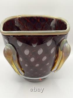 Vase en verre fusion Z de Chip Scarborough, verre signé, studio d'art vintage.