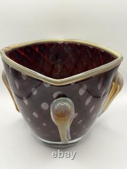 Vase en verre fusion Z de Chip Scarborough, verre signé, studio d'art vintage.