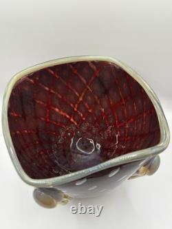 Vase en verre fusion Z de Chip Scarborough, verre signé, studio d'art vintage.