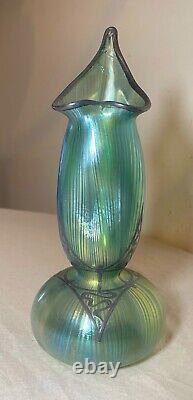 Vase en verre irisé Bohemian Loetz en argent sterling antique avec superposition de style Art Nouveau