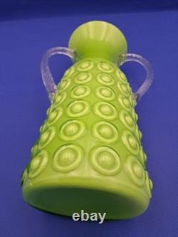 Vase en verre lime Empoli années 1960 vintage œil de taureau décor MCM