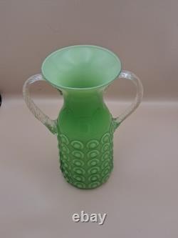 Vase en verre lime Empoli années 1960 vintage œil de taureau décor MCM