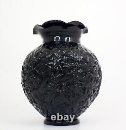 Vase en verre noir Edvin Ollers Elme Glassworks, Suède années 1930