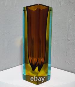 Vase en verre pentagonale bloc Sommerso vintage large de Murano de milieu de siècle Mandruzzato Poli