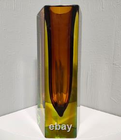 Vase en verre pentagonale bloc Sommerso vintage large de Murano de milieu de siècle Mandruzzato Poli