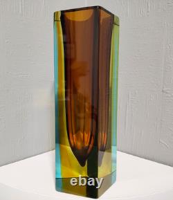 Vase en verre pentagonale bloc Sommerso vintage large de Murano de milieu de siècle Mandruzzato Poli