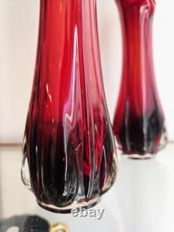 Vase en verre soufflé Murano rouge, clair et rubis, verre mélangé vintage milieu du siècle
