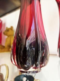 Vase en verre soufflé Murano rouge, clair et rubis, verre mélangé vintage milieu du siècle