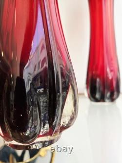Vase en verre soufflé Murano rouge, clair et rubis, verre mélangé vintage milieu du siècle