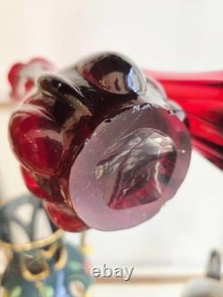Vase en verre soufflé Murano rouge, clair et rubis, verre mélangé vintage milieu du siècle