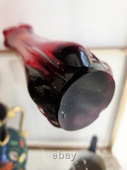 Vase en verre soufflé Murano rouge, clair et rubis, verre mélangé vintage milieu du siècle