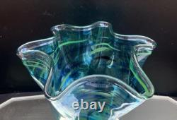 Vase en verre soufflé à éclaboussures turquoise en casé MURANO vintage grand modèle