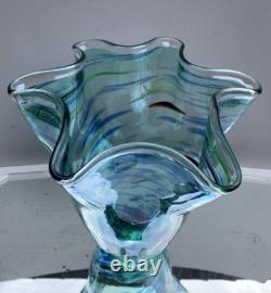 Vase en verre soufflé à éclaboussures turquoise en casé MURANO vintage grand modèle