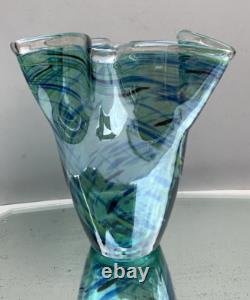 Vase en verre soufflé à éclaboussures turquoise en casé MURANO vintage grand modèle