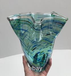 Vase en verre soufflé à éclaboussures turquoise en casé MURANO vintage grand modèle
