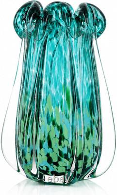 Vase en verre soufflé à la bouche, centre de table en verre d’art coloré de style Murano, grand format et lourd