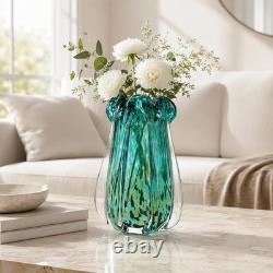 Vase en verre soufflé à la bouche, centre de table en verre d’art coloré de style Murano, grand format et lourd
