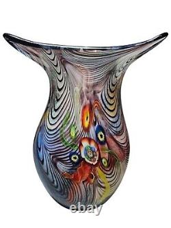 Vase en verre soufflé à la bouche de style Millefiori Vintage Dussica France