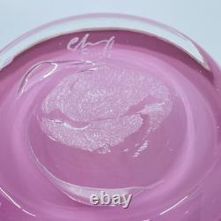 Vase en verre soufflé à la main Gerry Reilly, ton rose, tourbillon, verre melting pot, signé WA