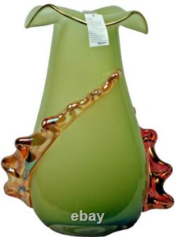 Vase en verre soufflé à la main ION TAMAIAN en verre fusionné vert Roumanie Neuf