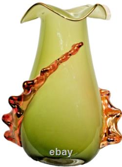 Vase en verre soufflé à la main ION TAMAIAN en verre fusionné vert Roumanie Neuf