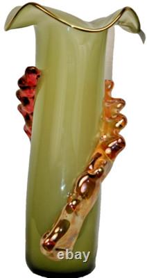Vase en verre soufflé à la main ION TAMAIAN en verre fusionné vert Roumanie Neuf