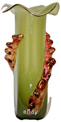 Vase en verre soufflé à la main ION TAMAIAN en verre fusionné vert Roumanie Neuf