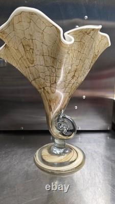 Vase en verre soufflé à la main Jozefina Krosno Pologne Grand centre de table rare en forme de mouchoir