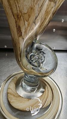 Vase en verre soufflé à la main Jozefina Krosno Pologne Grand centre de table rare en forme de mouchoir