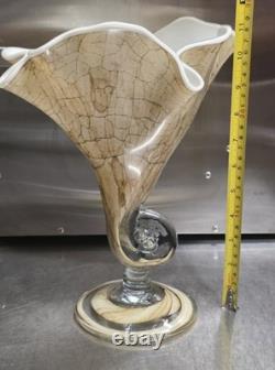 Vase en verre soufflé à la main Jozefina Krosno Pologne Grand centre de table rare en forme de mouchoir