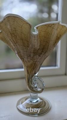 Vase en verre soufflé à la main Jozefina Krosno Pologne Grand centre de table rare en forme de mouchoir