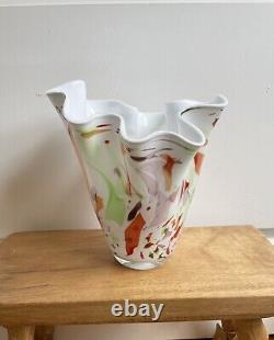 Vase en verre soufflé à la main Makora Krosno Pologne Vase mouchoir multicolore