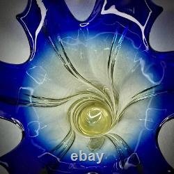 Vase en verre soufflé à la main Murano, dégradé bleu à jaune, 14 pouces de hauteur