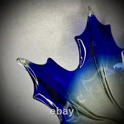 Vase en verre soufflé à la main Murano, dégradé bleu à jaune, 14 pouces de hauteur