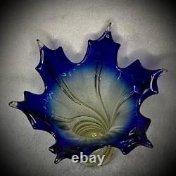 Vase en verre soufflé à la main Murano, dégradé bleu à jaune, 14 pouces de hauteur