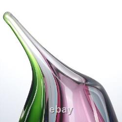 Vase en verre soufflé à la main de 9,5 pouces en sommerso multicolore en forme de goutte d'eau avec bord incliné