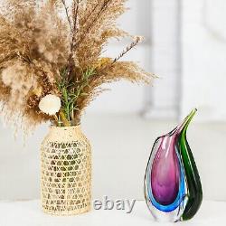 Vase en verre soufflé à la main de 9,5 pouces en sommerso multicolore en forme de goutte d'eau avec bord incliné