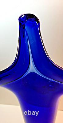 Vase en verre soufflé à la main en bleu cobalt Jack-In-The-Pulpit vintage 16 vif et lourd.