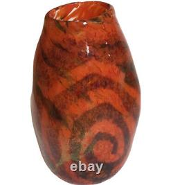 Vase en verre soufflé à la main spectaculaire de Gary Guydosh - Multicolore orange 9 - Signé 1999