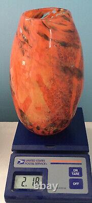 Vase en verre soufflé à la main spectaculaire de Gary Guydosh - Multicolore orange 9 - Signé 1999