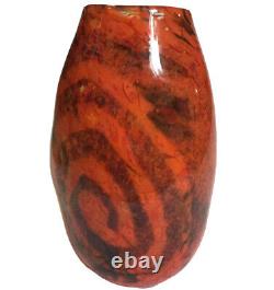 Vase en verre soufflé à la main spectaculaire de Gary Guydosh - Multicolore orange 9 - Signé 1999