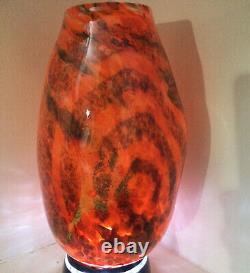 Vase en verre soufflé à la main spectaculaire de Gary Guydosh - Multicolore orange 9 - Signé 1999