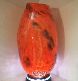 Vase en verre soufflé à la main spectaculaire de Gary Guydosh - Multicolore orange 9 - Signé 1999