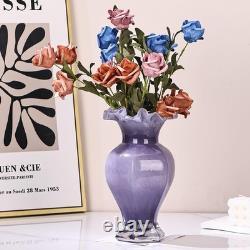 Vase en verre soufflé à la main violet de 24 cm de hauteur, pièce maîtresse artistique pour la décoration de table