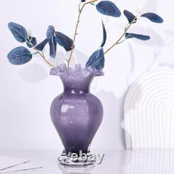 Vase en verre soufflé à la main violet de 24 cm de hauteur, pièce maîtresse artistique pour la décoration de table