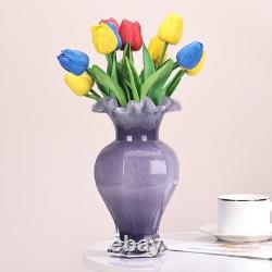 Vase en verre soufflé à la main violet de 24 cm de hauteur, pièce maîtresse artistique pour la décoration de table