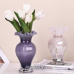 Vase en verre soufflé à la main violet de 24 cm de hauteur, pièce maîtresse artistique pour la décoration de table