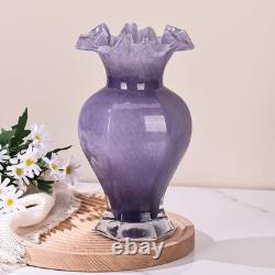 Vase en verre soufflé à la main violet de 24 cm de hauteur, pièce maîtresse artistique pour la décoration de table